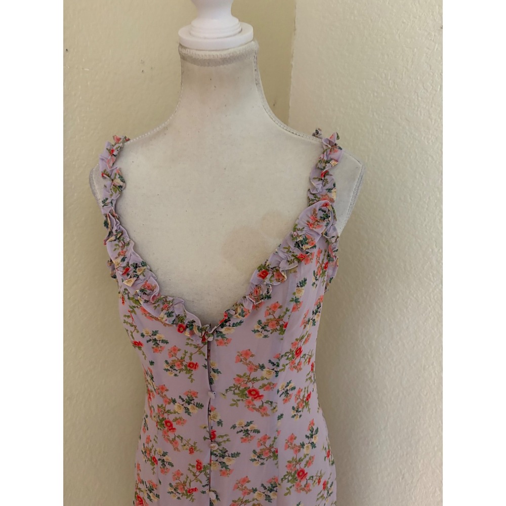 LOVERS + FRIENDS Sun Room Midi in Lilac Floral Button Front Ruffle Size XS - Picture 3 of 7